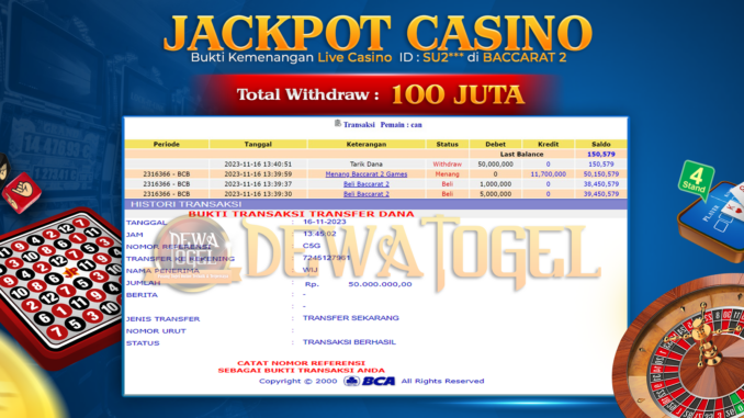 DWT JP LIVE CASINO SIANG 1 BUKTI JP DEWATOGEL #950